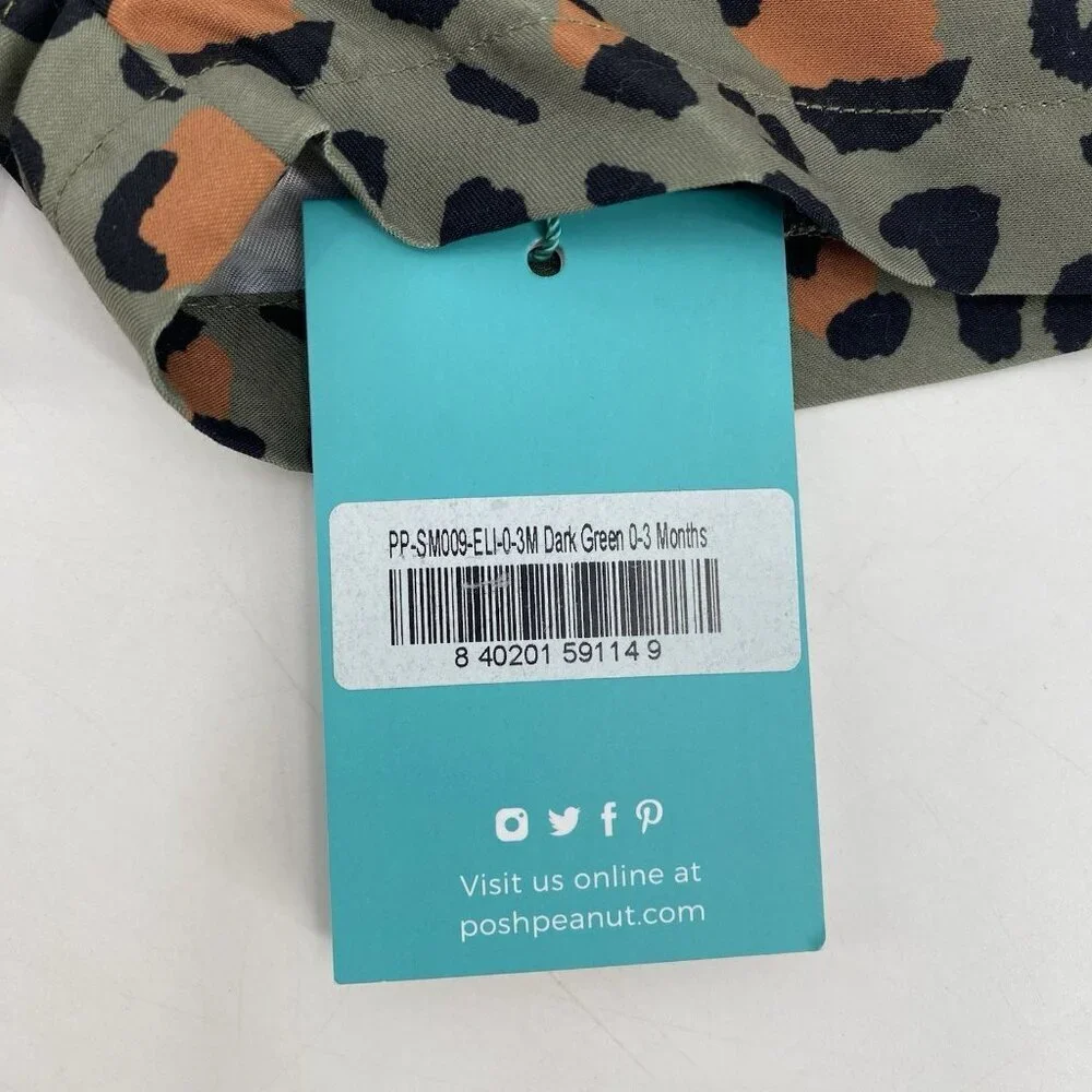 Posh Peanut Newborn Size 0-3M Green Eli Swim Trunks Animal Print NWT